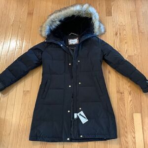 NWT‎ Nine West Long Black Fur Hooded Puffer Coat Winter Jacket size small